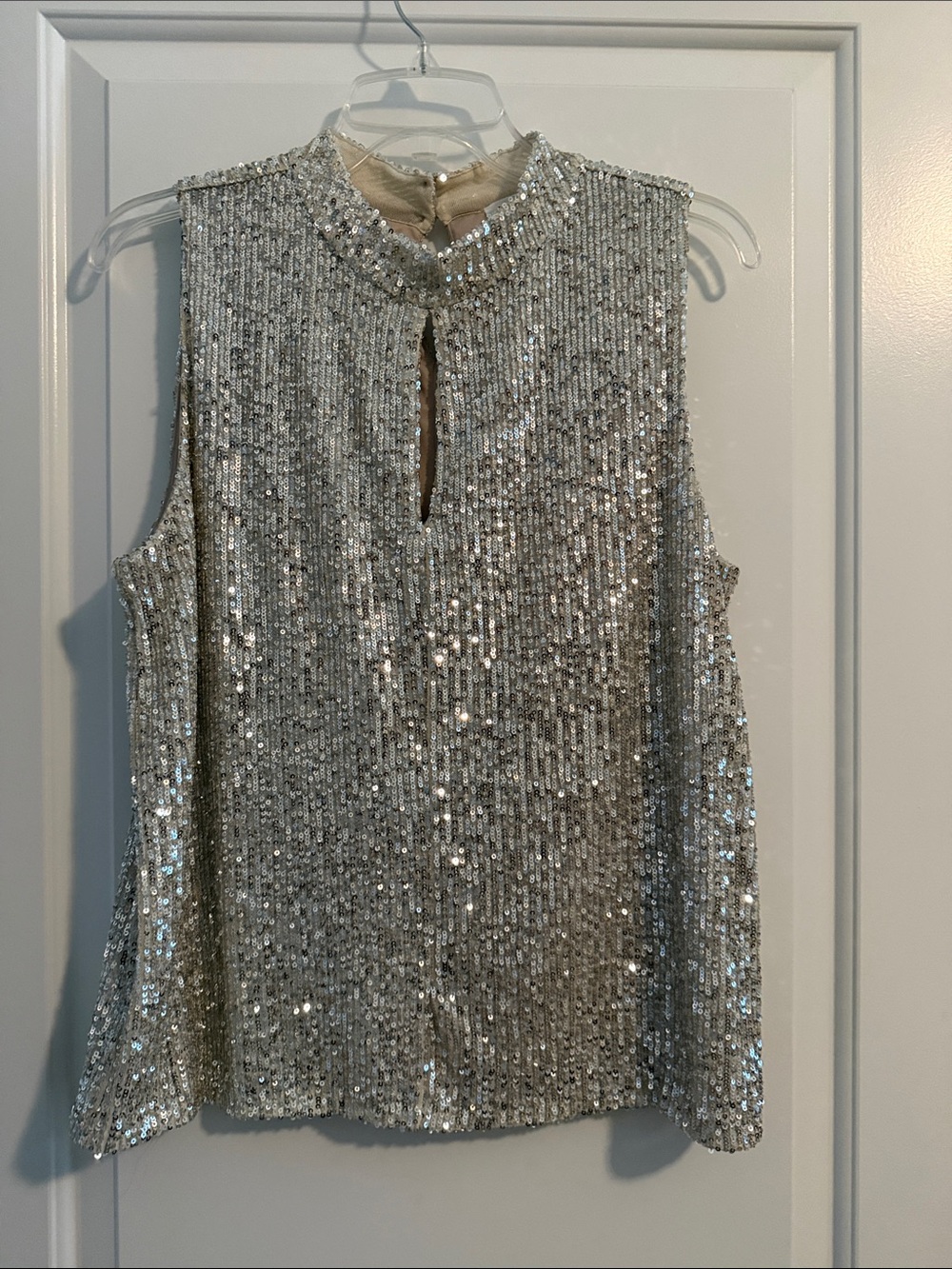 Calvin Klein Silver Sequin Sleeveless Keyhole Cami